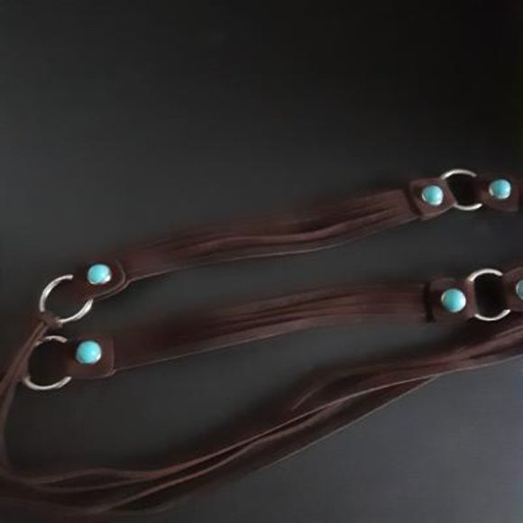 Brown Suede Leather and Faux Turquoise Boho Belt - Picture 6 of 7